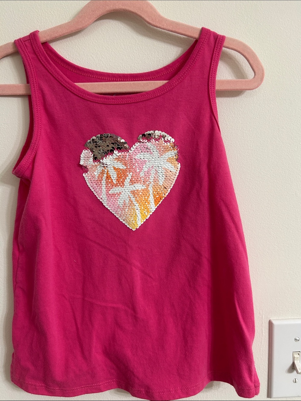 Girls' Hot Pink Sequin Heart Tank Top